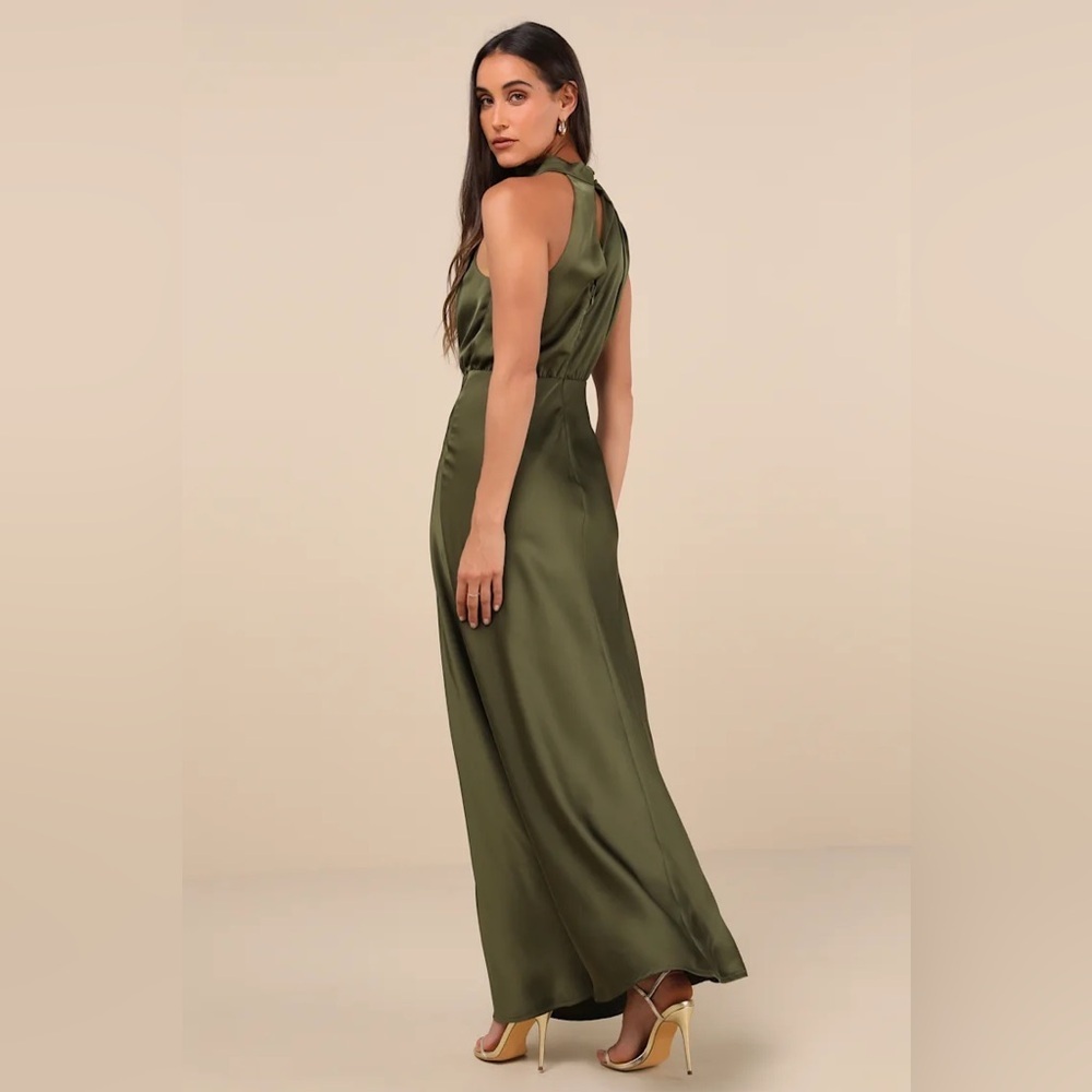 Lulus Distinctive Charm Olive Green Satin
Asymmetrical Maxi Dress - Picture 2 of 6